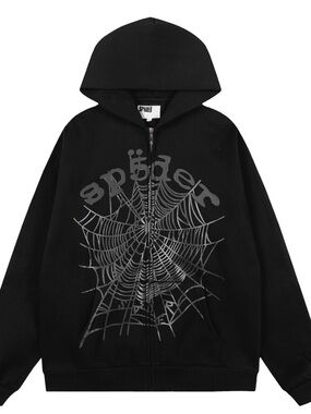 Black Spider Graphic Zip-Up Hoodie Jacket